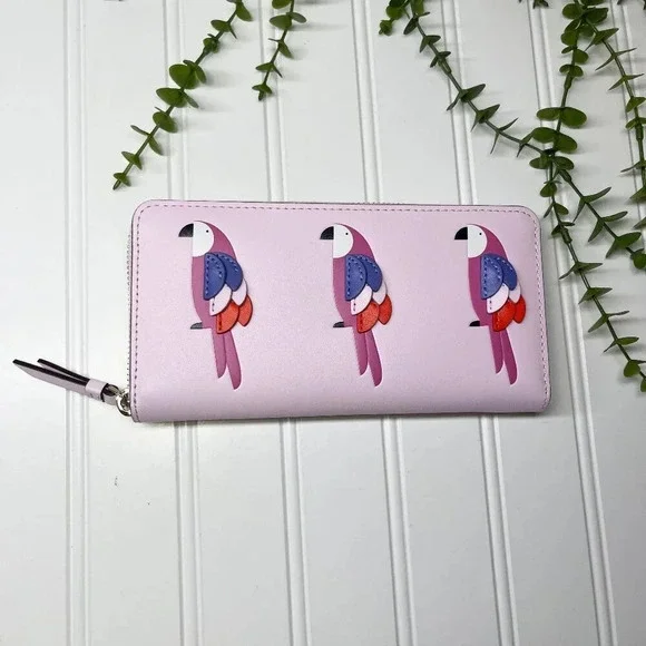 Kate Spade Pink Parrot Flock Party Large Continental Zip Around Wallet - Picture 1 of 10